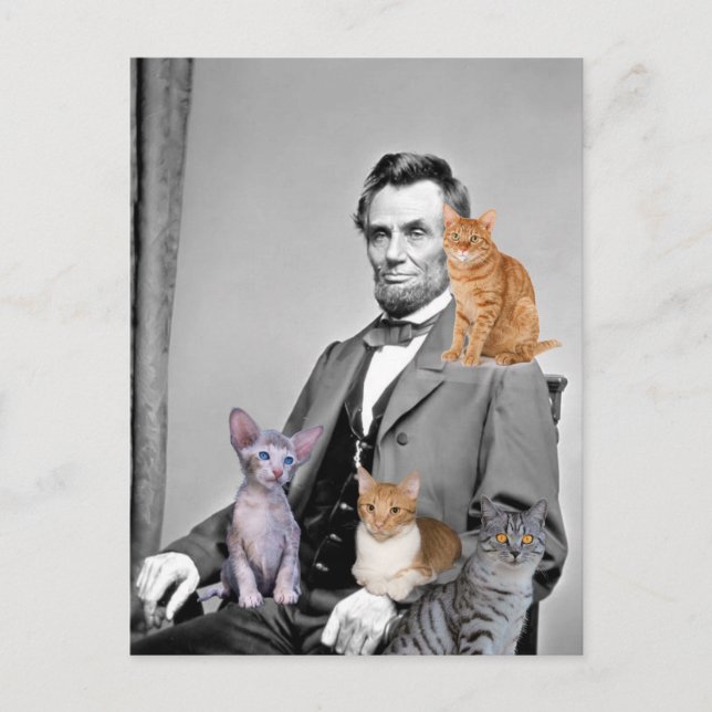 CARTÕES POSTAIS DE ABRAHAM LINCOLN AMANTE DE GATOS (Frente)