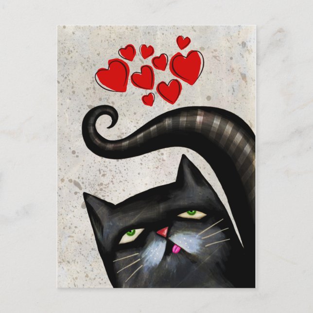 CARTÕES POSTAIS DE AMOR DE ARTE DE GATO PRETO (Frente)