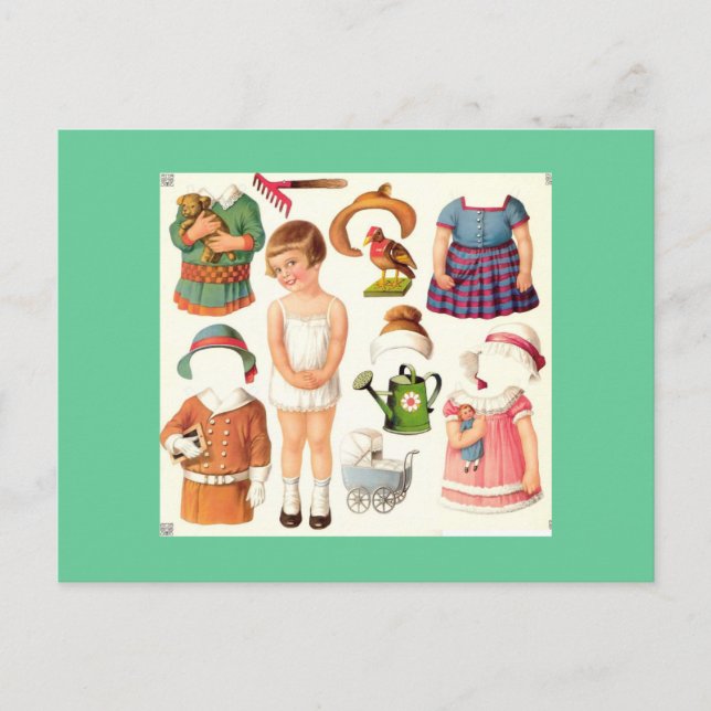 Cartões postais de boneca de papel Vintage (Frente)