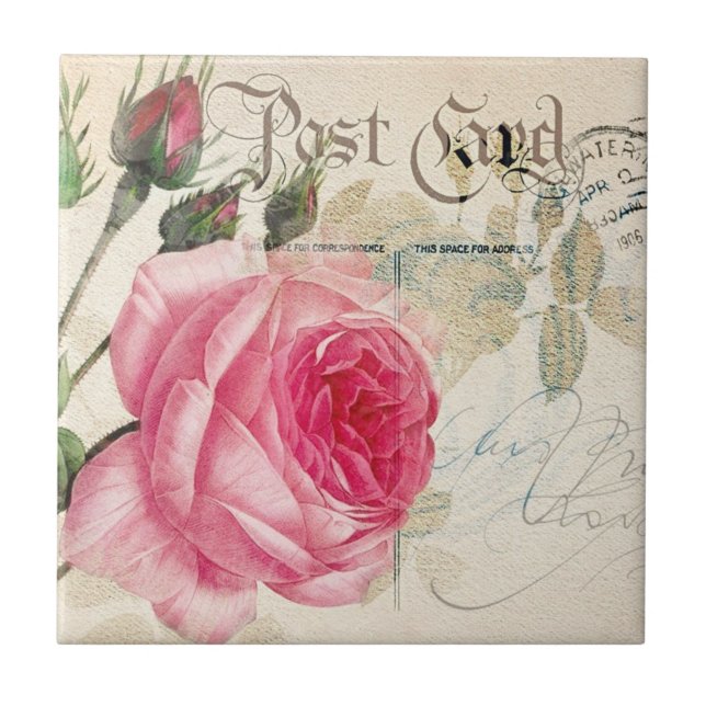 Cartões postais de cor rosa rosa rosa com Azulejos (Frente)