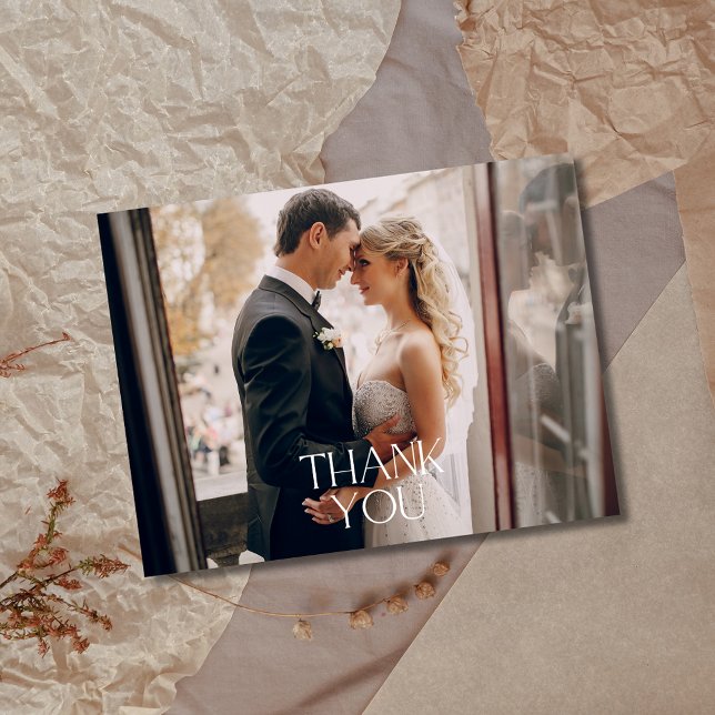 Cartões Postais de Fotos de Casamento Elegantes e  (Thank You Elegant Simple Wedding Photo Postcards)