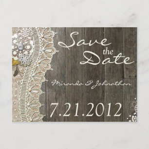 Cartões Postais de Lace Wood Save the Date Rústico