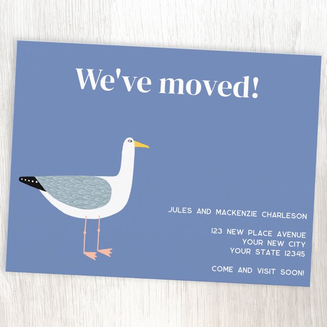 Cartões postais de lançamento do Seagull em movime (Seagull coastal themed personalized moving new home announcement)