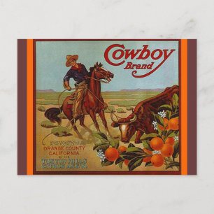 Cartões postais de Marca Vintage Cowboy Fruta boi