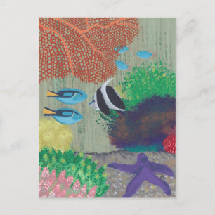 Cartões postais de pintura de peixes tropicais co