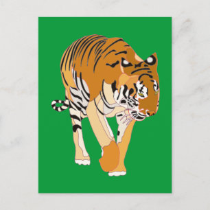 Cartões Postais de Pintura Digital de Tigre Caminh