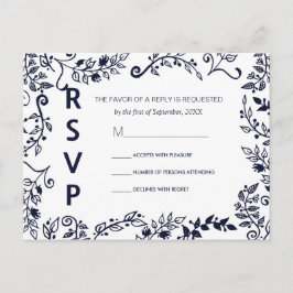 Cartões postais de RSVP Floral Azul e Branco do Ma