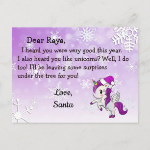Cartões Postais do Papai Noel: Unicórnio Roxo com 
