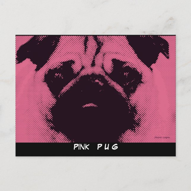 Cartões postais modelo, Pug cão rosa (Frente)