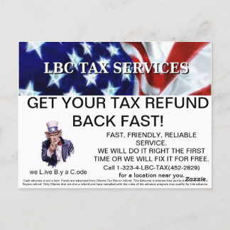 Cartões postais promo do LBC TAX SERVICES