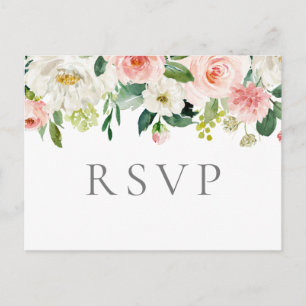 Cartões postais RSVP de Casamento de Flor Rosa e B