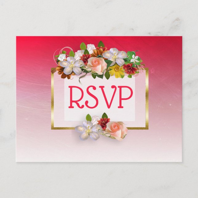 Cartões postais RSVP de Casamento Floral Vermelho  (Frente)