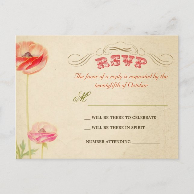 cartões postais rsvp de casamento vintage bonito (Frente)