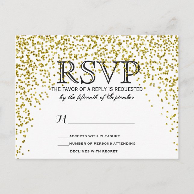 Cartões postais RSVP de Confetti Glitter Dourado (Frente)