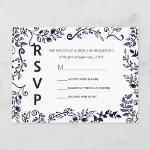 Cartões postais RSVP Floral Azul e Branco do Marin