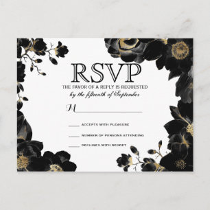 Cartões postais RSVP Preto Acentuados do ouro