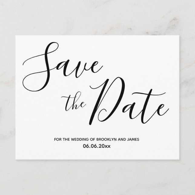 Cartões Postais Simples de Save The Date em Script (Frente)