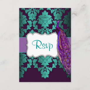 Cartões roxos do casamento tema damasco RSVP do