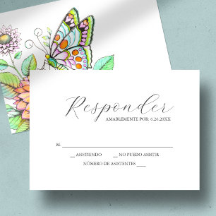 Cartões RSVP Borboleta de Aquarela e Flor
