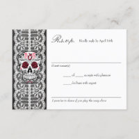 Cartões RSVP de Açúcar Crânio Vermelho e Negro