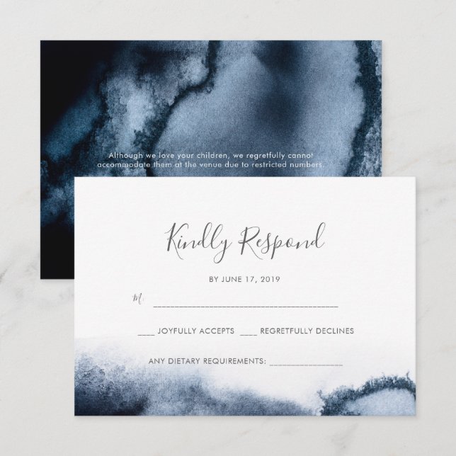 Cartões RSVP de aguarela preta inky (Frente/Verso)