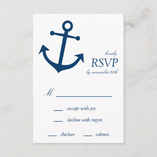 Cartões RSVP de Âncora de Barcos Náuticos (Marinho