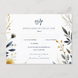 CARTÕES RSVP DE CASAMENTO   Azul Marinho Amarelo D
