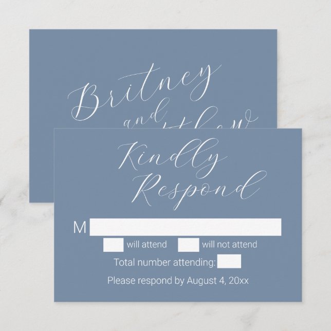 Cartões RSVP de Casamento Azul Minimalistas (Frente/Verso)