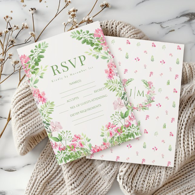 Cartões RSVP de Casamento Boho Summer, cor-de-rosa (Criador carregado)