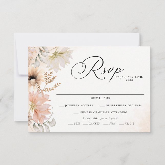 Cartões RSVP de Casamento Botânico Boho (Frente)