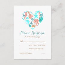 Cartões RSVP de Casamento Branco Marítimo do Coraç