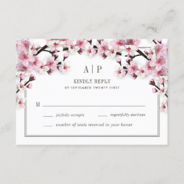 Cartões RSVP de Casamento Brancos de Cereja Rosa