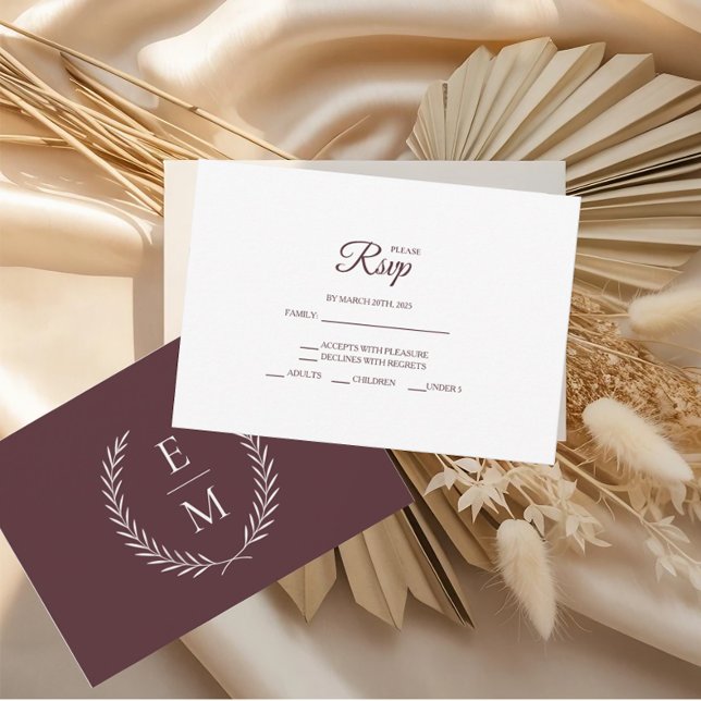 Cartões RSVP de Casamento Burgundy Minimalistas (Criador carregado)