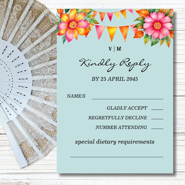 Cartões RSVP de Casamento Coloridos Floral Fiesta  (Criador carregado)