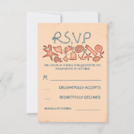 Cartões RSVP de casamento da praia de coral náutic