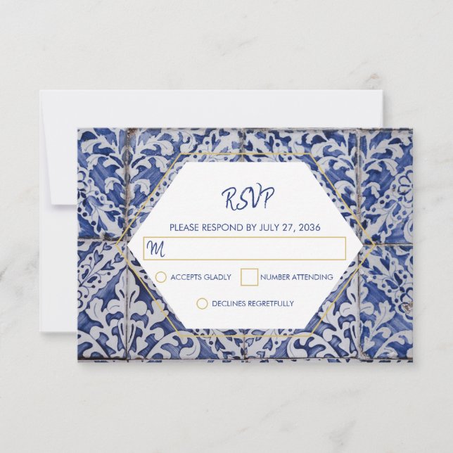 Cartões RSVP de Casamento de Azulejos Russos Portu (Frente)
