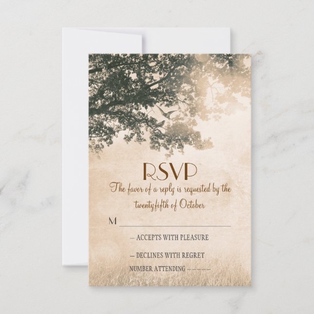 Cartões RSVP de casamento de carvalho velho russo (Frente)