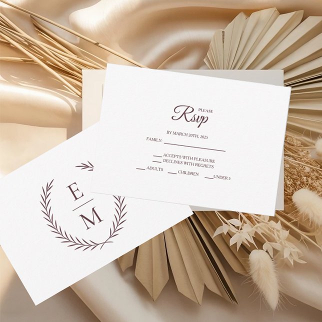 Cartões RSVP de Casamento de Casamento Laurel Mono (Criador carregado)