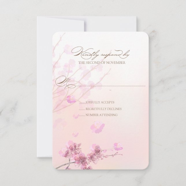 Cartões RSVP de Casamento de Cherry Blossom/Sakura (Frente)
