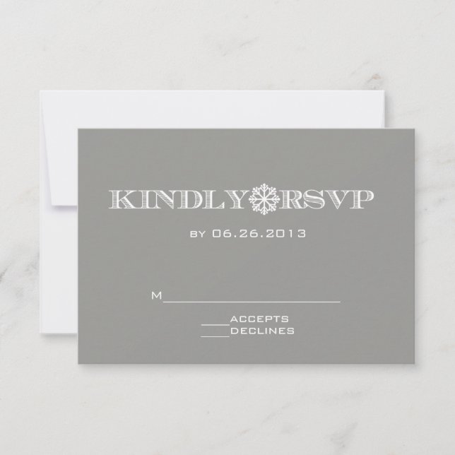 Cartões RSVP de Casamento de Cinzas com Floco de N (Frente)