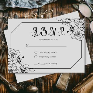 Cartões RSVP de Casamento de Cinzas Florais Moody
