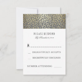 Cartões RSVP de Casamento de Confetti Dourado