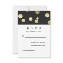 Cartões RSVP de Casamento de Confetti Dourado Faux