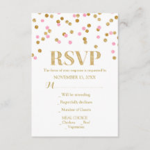 Cartões RSVP de Casamento de Confetti Dourado rosa