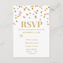 Cartões RSVP de Casamento de Confetti Dourado rosa