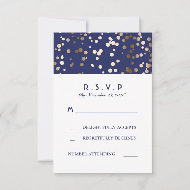 Cartões RSVP de Casamento de Confetti marinhos e D (Frente)