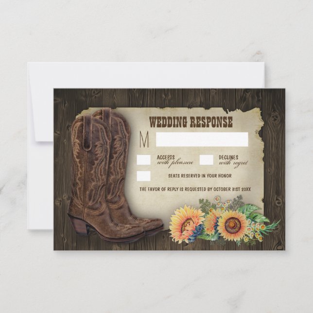 Cartões RSVP de Casamento de Cowboy Ocidental Boot (Frente)
