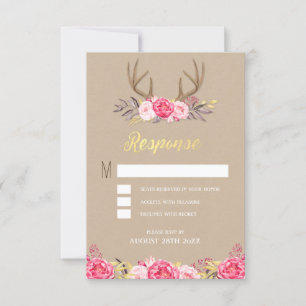 Cartões RSVP de Casamento de Deer Antler Rustic