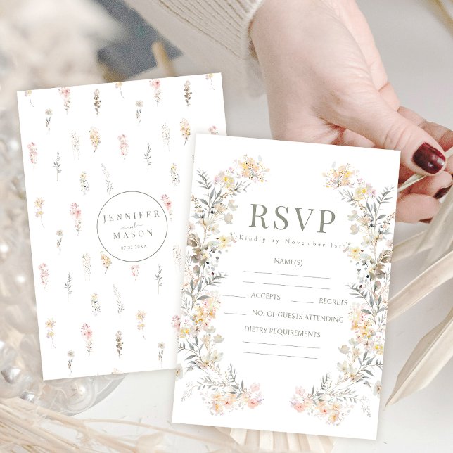 Cartões RSVP de Casamento de Flor Selvagem Rústico (Criador carregado)