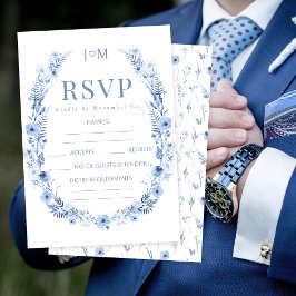 Cartões RSVP de casamento de flor silvestre azul-m